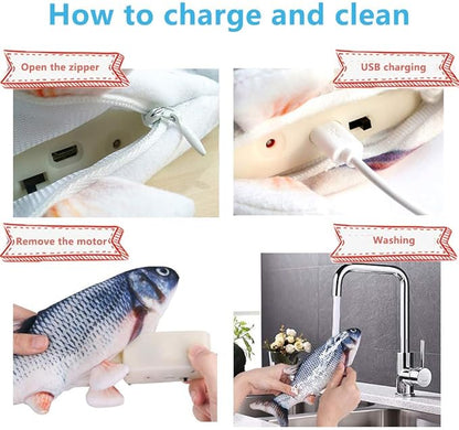 Tocirelo Interactive Cat Toys Flopping Fish with Catnip, Moving Cat Toys for Indoor Cats 2Pack, 11" Electric Automatic Kitten Kicker Exercise Toy, Wiggle SilverVine Floppy Fish for Small Dogs, Kitten