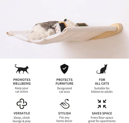 Cat Hammock Wall Mounted Shelf with Two Steps - Cat Wall Shelves and Perches for Sleeping, Playing, Climbing, and Lounging - Modern Bed & Furniture for Large Cats or Kitty