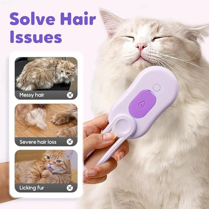Pet Steam Groomer Comb,2024 Upgraded 3 in 1 Cat Steam Brush Pet Hair Steamy Brushes,Grooming Comb Tool for Pets Hair Removal with Steam for Massage Cleaning Shedding (Pouple, Short)