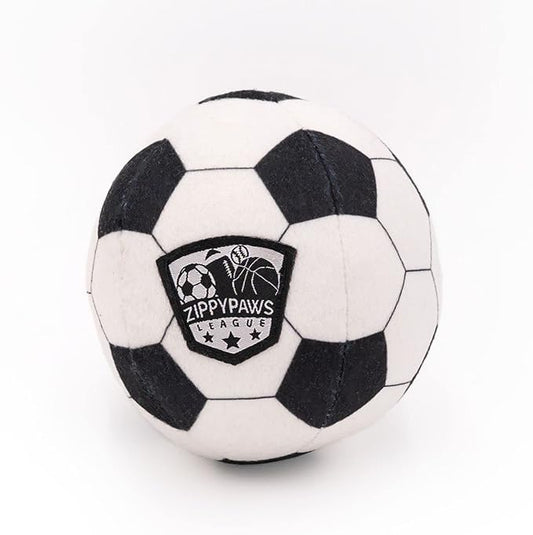 ZippyPaws SportsBallz - Dog Squeaky Toys to Keep Them Busy, Funny Plush for Small, Medium, & Large Dogs, Cute Stuffed Puppy Toy, Pet Products, Gift for All Breeds, Interactive Squeaker - Soccer Ball