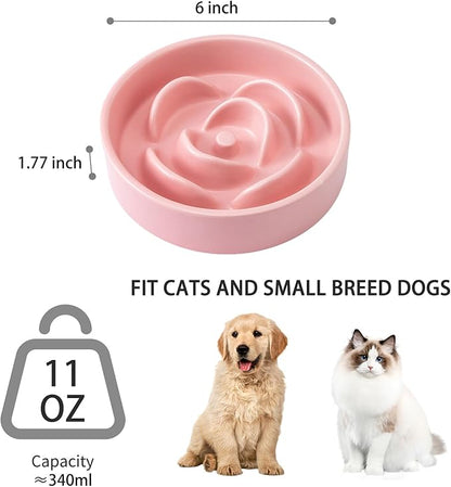 6'' Ceramic Slow Feeder Dog Bowls - Petal Shape Modern Dog Food Dish for Cats and Small Breed Dogs, Puzzle Maze Bowl to Slow Down Eating, Anti-Gulping, Dishwasher & Microwave Safe, Pink