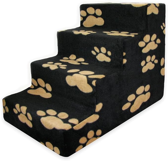 Best Pet Supplies Dog Stairs & Steps - Foam Steps for Small Dogs & Cats, Non-Slip Indoor Balanced Pet Step Support, Dog Ramp, No Assembly, Paw Print on Black, 4-Step (18-inch Height)