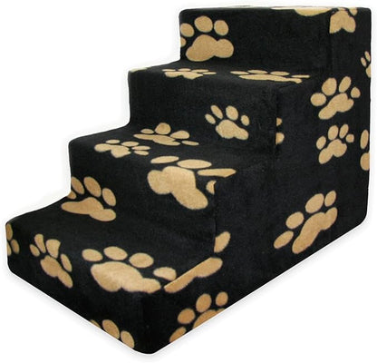 Best Pet Supplies Dog Stairs & Steps - Foam Steps for Small Dogs & Cats, Non-Slip Indoor Balanced Pet Step Support, Dog Ramp, No Assembly, Paw Print on Black, 4-Step (18-inch Height)