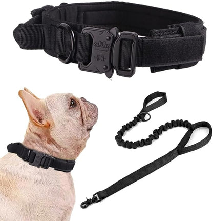 Xqpetlihai Tactical Dog Collar and Leash Set Adjustable Military Nylon Dog Collar with Control Handle and Heavy Duty Metal Buckle for Large Dogs （Black S