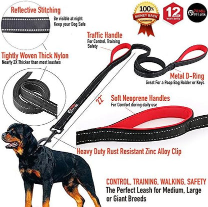Primal Pet Gear Dog Leash 8ft Long - Black - Traffic Padded Two Handle - Heavy Duty - Double Handles Lead for Control Safety Training - Leashes for Large Dogs or Medium Dogs - Dual Handles Leads - Image 2