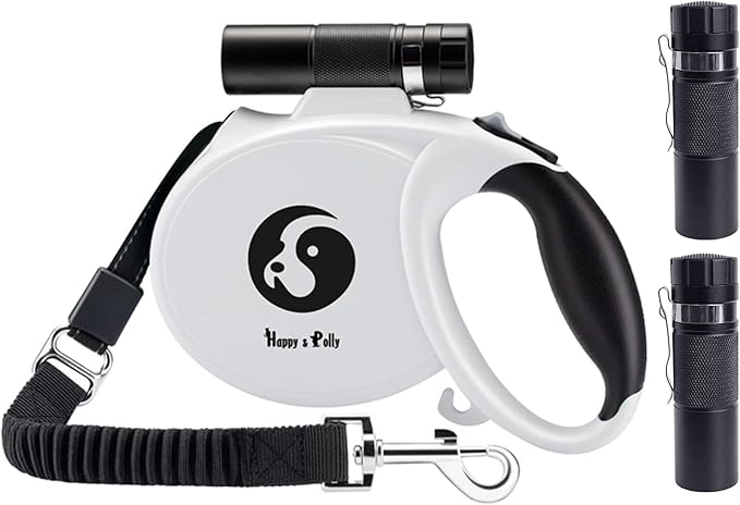 Retractable Dog Leash with Flashlight - Happy & Polly 16.4ft Dog Walking Leash with Anti-Slip Handle, Strong Nylon Tape, One-Handed Brake, Tangle Free, Taichi Pattern