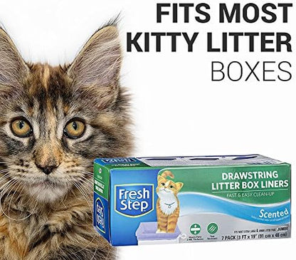 Fresh Step Jumbo Drawstring Cat Litter Box Liners,Scented Heavy Duty Kitty Litter Bags for X-Large Oval or Rectangle Pans,Helps Contain Mess for Easy Lift Out Cleanup,36 x 19 in,7 Count (Pack of 2) - Image 4