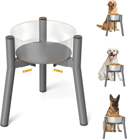 SHAINFUN Raised Dog Bowl Stand for Large Dogs with Tray, Adjustable Width 7 to 10.6", Elevated Tall Food Water Stand,Grey (Bowl Not Included)