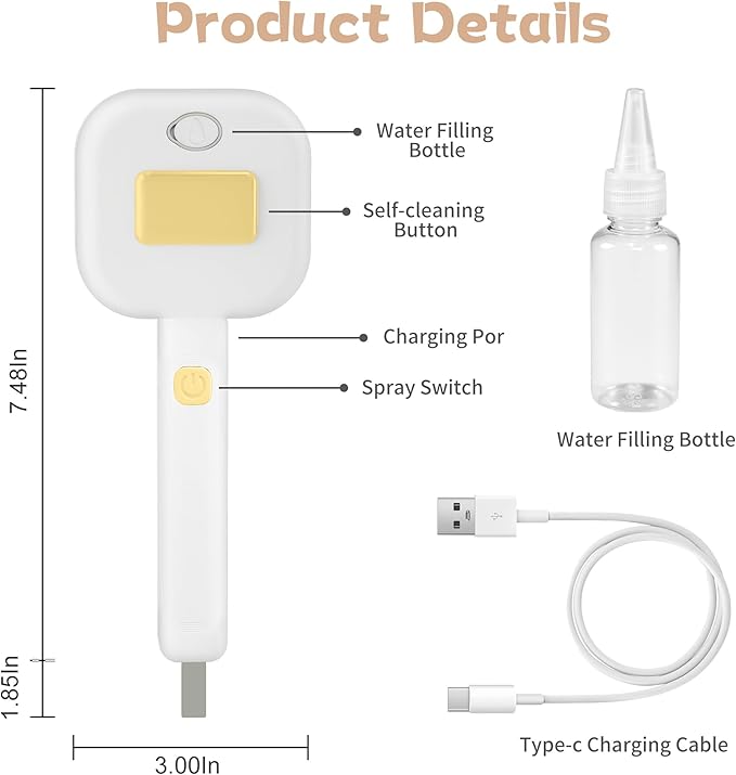 4 in 1 Cat Steam Brush - Self Cleaning Pet Steam Brush for Cat & Dog - Cat Brushes for Shedding with Quiet Motor - Elimination Flying Hair - Keep Your Clothes & Home Clean, White-Yellow