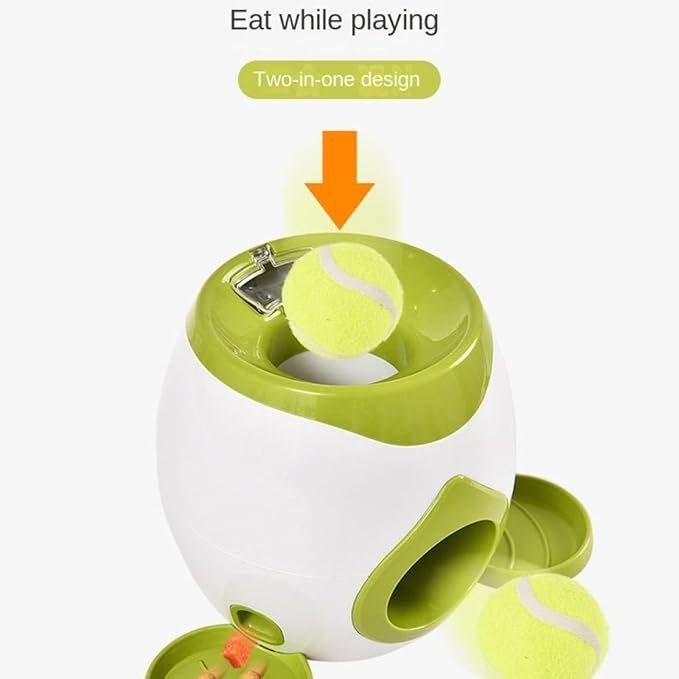 Feedless Training Device with 2 Tennis Balls, Automatic Pitching Snack Reward Machine, Small and Medium-Sized Dog Puzzle Toys, Indoor and Outdoor Dual-Purpose Ball Thrower