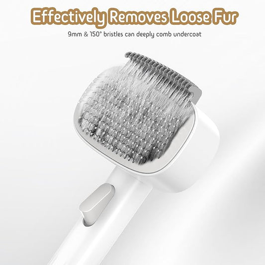Dog & Cat Brush for Shedding, Self Cleaning Deshedding Brush with Adjustable Bristle Length & Dematting Comb, Skin Friendly Grooming Tool for Long & Medium-Long Hair Pets