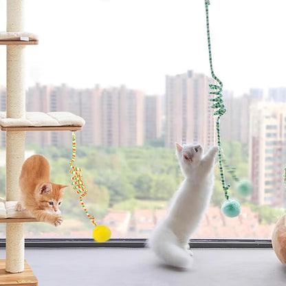 La La Pet®Retractable Cat Teaser Toy Cat Toys for Indoor Self Play 3 Pack Interactive Cat Feather Toy Hanging Spring Cat Toys Cat Teaser Suction Cup with Bell and Plush Ball Kitten Exercise Toys
