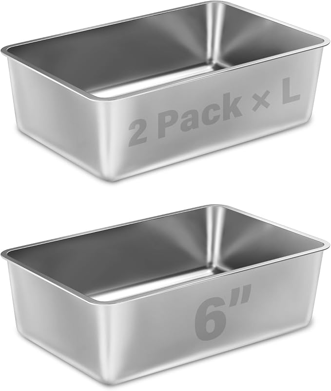 Stainless Steel Litter Box 2 Pack, 18"x14"x6"(Height) Medium to Large Cat Litter Box Easy Clean, Non Stick Metal Litters Boxes No Smell for Full-Grown Cats or Kitty/Kitten
