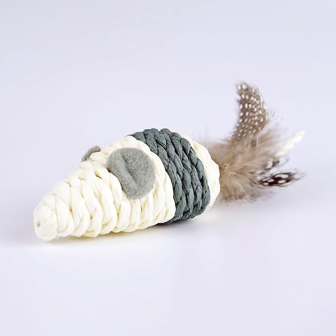 TTcat Cat Toys Set with Paper Rope & Feathers Ball and Mouse 2 Pack, Interactive Toys for Indoor Cats and Kittens.