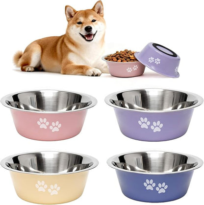 [4 Pack] Stainless Steel Dog Bowls, Colorful Metal Dog Food and Water Bowl with Non-Slip Quiet Bottom, Easy to Clean, Dishwasher Safe, Ideal for Feeding Large Medium Small Dogs Cats, 3.6 Cups (29 oz)