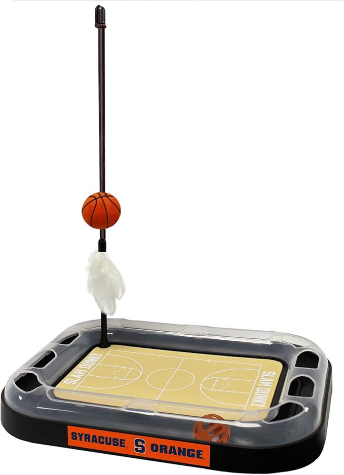 NCAA Syracuse Orange Basketball Court Cat Scratcher - Plush Basketball & Feather Cat Toy, Interactive Ball with Jingle Bell