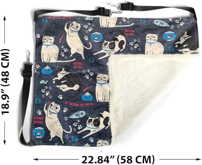 WIRESTER Reversible Cat Hanging Hammock 22.8 x 18.9 Inch, Pet Cage Hammock Bed with Adjustable Straps, Soft Sleeping Hammock for Cat, Ferret, Puppy Dog, Rabbit, Small Animals - Cat Stuffs Pink Blue