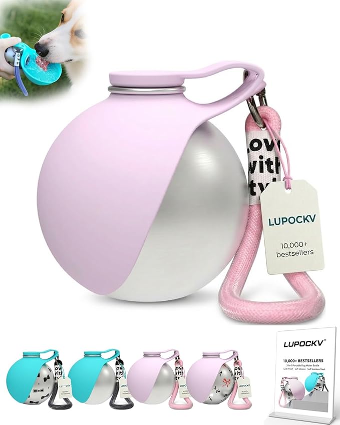 Dog Water Bottle with Bowl 2-in-1 Portable Dog Bottle Pet Travel Hydration Dispenser Container Cup Drinking Outdoor Leak Proof Built in Design Lightweight Easy Carry for Walking Hiking