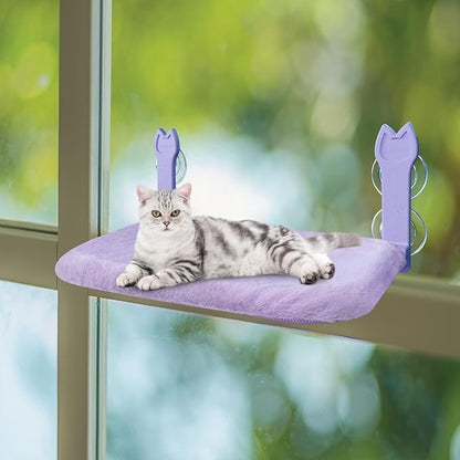 2 Pack Cat Window Perch,Cat Window Hammock Cordless Foldable Window Bed with 4 Large Strong Suction Cup,Reversible Cushion Cover,Metal Frame Easy to Adjust Window Seat Holds up to 40lbs(Purple)