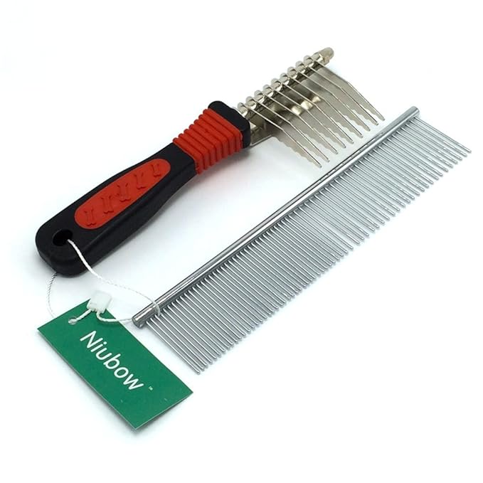 Pet Grooming Tools: Stainless Steel Comb + Dematting Comb, Great Pet Dog Cat Fur Grooming Tool for Mats & Tangles Shedding
