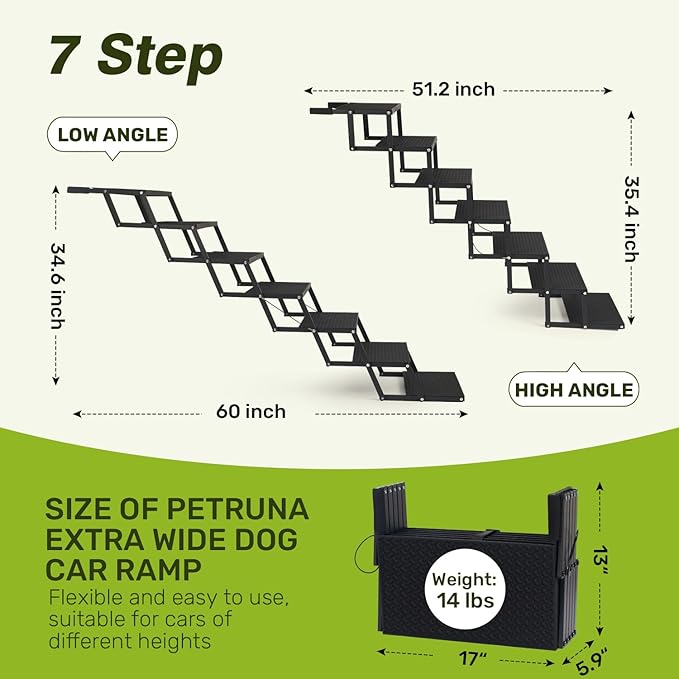Foldable Dog Car Steps - Upgraded Non-Slip Pet Stairs for Large Dogs, Portable Metal Frame Dog Ramps for High SUV, Truck and Cars, Lightweight Pet Ladder with High Load-Bearing Capacity，Up to 350Lbs
