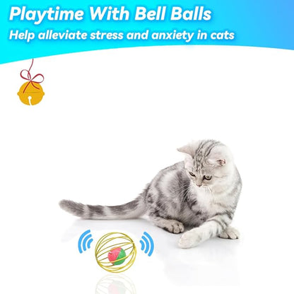 Cat Toys 6 Packs Cat Ball Toys for Indoor Cats and Kittens, Metal Cage Balls with Mice & Bells, Interactive Cat Toys Bell Balls, Mouse Toys, Kitten Toys Promote Physical Exercise