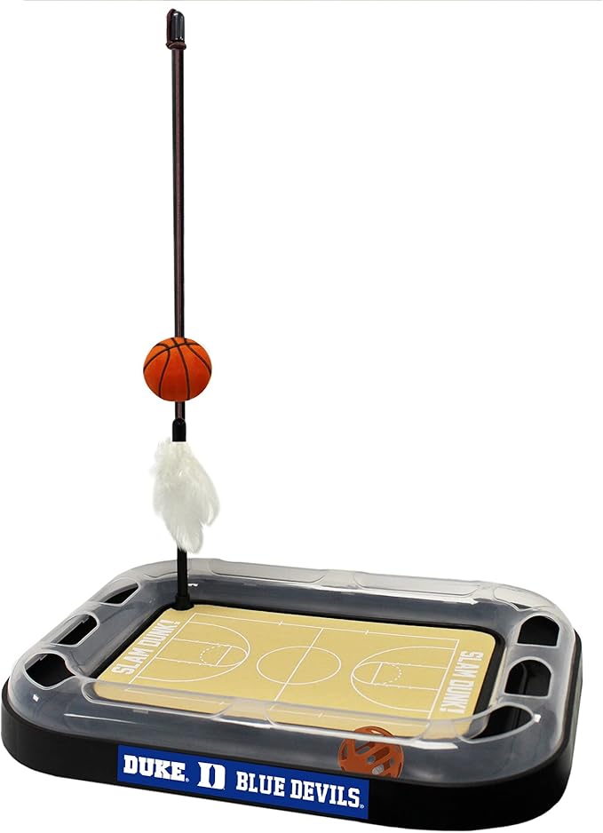 CATS SCRATCHER NCAA Duke University Basketball Court CAT Scratcher Toy with Catnip Filled Plush Basketball Toy & Feather Cat Toy Hanging, with Jingle Bell Interactive Ball Cat Chasing 5-in-1 Kitty Toy