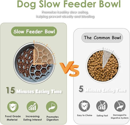 Slow Feeder Dog Bowls,Fun Dog Feeding Bowls with Suction Cups, Anti-Choking, Non-Slip Design, Reduces Boredom, Anxiety,Overeating, Ideal for Medium to Small Dogs & Cats (Grey)