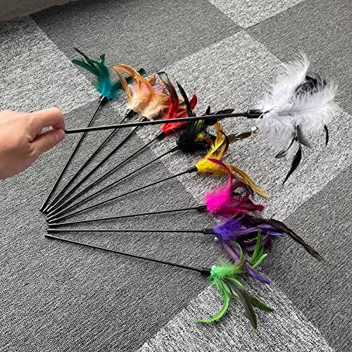 Cat Feather Wand Toys 10-Pack with Bell Indoor Kittens - Image 4