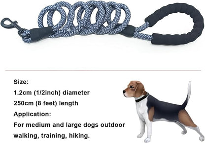 MayPaw Heavy Duty Rope Dog Leash, 6/8/10FT Nylon Pet Leash, Soft Padded Handle Thick Lead Leashes for Large Medium Dogs Walking Jogging (1/2" * 8', Navy)
