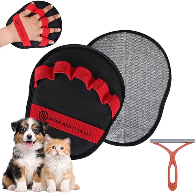 Upgraded Pet Hair Removal Glove for Dogs & Cats, Reusable Electrostatic 5 Finger Pet Hair Remover, Dog & Cat Grooming Glove for Couch Carpet Laundry Car Seat, Lint Brush Black