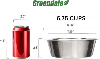 Greendale - 4 Pack - 6.75 Cup Capacity - Stainless Steel Metal Dog Bowls - Perfect for Dog Food and Water. Wrong Size? Click to Look at Our Size Options.