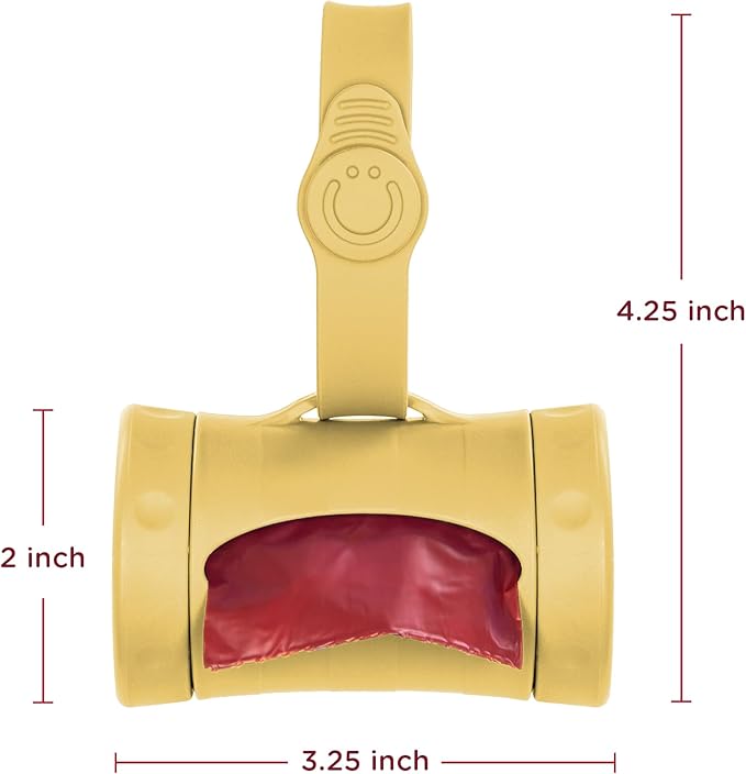 Ubbi Retractable Dog Poop Bag Holder and Dispenser with Silicone Strap Leash Attachment, Includes 2 Rolls of Lavender Scented Leakproof Waste Bags, Yellow