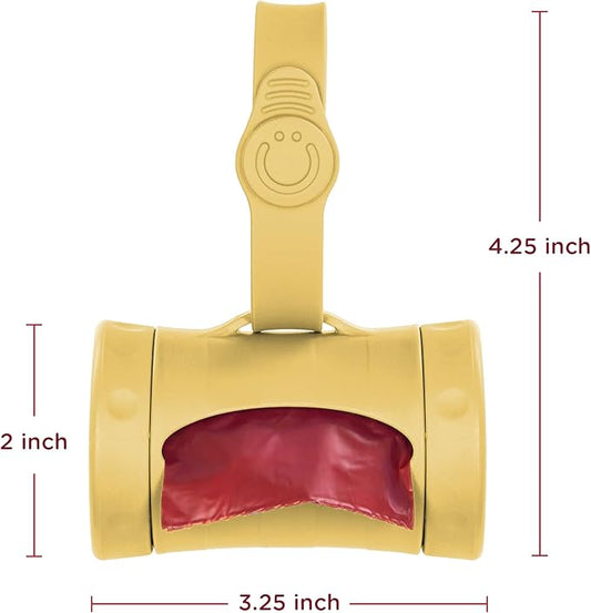 Ubbi Retractable Dog Poop Bag Holder and Dispenser with Silicone Strap Leash Attachment, Includes 2 Rolls of Lavender Scented Leakproof Waste Bags, Yellow