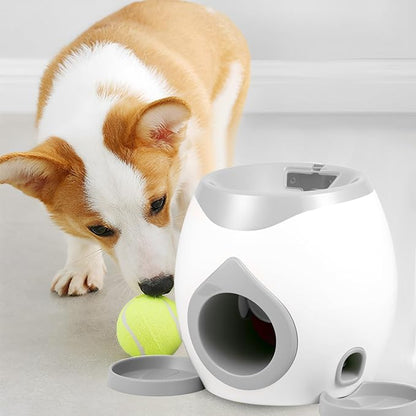 Dog Ball Launcher, Interactive Dog Training Toy, Tennis Ball Reward Machine with Automatic Treat Dispenser, Puppy Balls Thrower Machine, Training Automatic Feeder for Small and Medium Dogs (Gray)