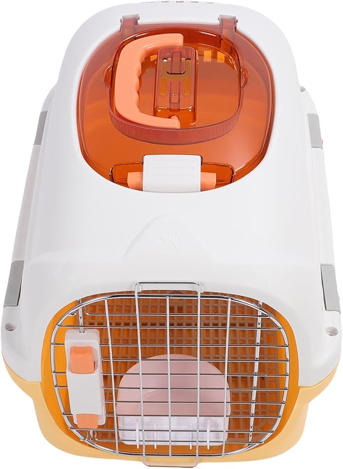 Plastic Pet Kennel Detachable Travel Dog Carrier Portable Cat Crate with Skylight Ventilation Handle for Small Pets Ideal for Vet Visits (Yellow)