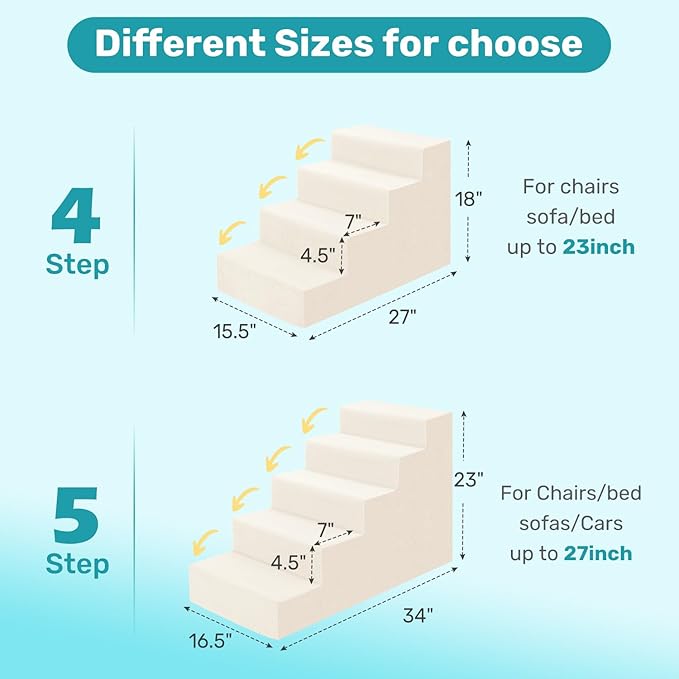Dog Stairs for Bed, Extra Wide 5-Step Dog Steps for High Bed, High-Density Foam Pet Stairs with Non-Slip Removable Washable Cover for Small Pets, 23" H, Beige