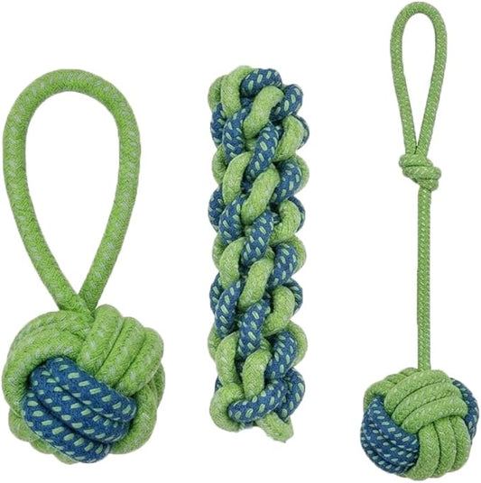 Dog Rope Toys for Aggressive Chewers, Durable Cotton Rope Ball & Corn Stick Set, Interactive Fetch & Tug of War Dog Toys for Small Medium Dogs, Puppy Teething & Dental Health Cleaning Toys