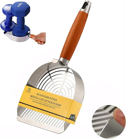 Custom Extra Thick Stainless Steel Cat Litter Scoop – Heavy Duty Poop Scooper with Sturdy Anti-Break Handle, Filters Small Litter Clumps