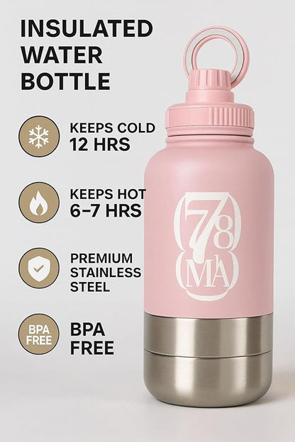 3-in-1 Dog Water Bottles with Food & Water Bowls – Insulated Stainless Steel 32oz Travel Bottle for Walking, Hiking & Outdoor Adventures (Black)