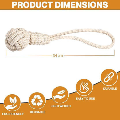 Dog Rope Tug of War Toys for Large, Medium and Small Dogs. 1 Pack Natural Cotton Toys for Teething.Flosses Teeth, Premium Beige Knot, Gum Stimulation for Teething Puppies.