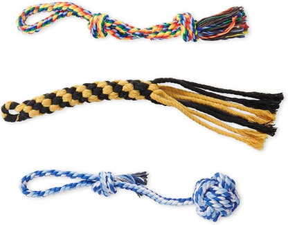 Heavy Duty Dog Rope Toys for Aggressive Chewers - 3 Packs Indestructible Cotton Dog Chew Toys for Small Medium Breed - Exercise Interactive Tug of War Dog Toy for Boredom, Teeth Clean(Miax Colors)