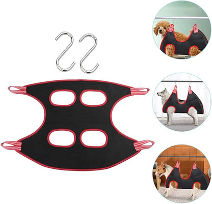 TOYANDONA Pet Hammock Bed Elevated Cat and Dog Sleeping Bed Breathable Hanging Macrame Hammock with Black and Red Fabric, Medium Size for Indoor Pets