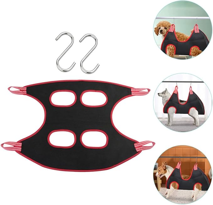 ARTIBETTER Cat Grooming Hammock Bed Portable Elevated Pet Bed Breathable Mesh Hanging Nail Trimming Hammock for Cats and Dogs, Black Red M