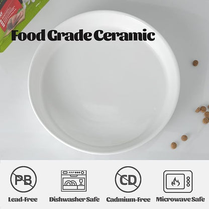 Fun Elements Shallow Dog Bowls, 8" Ceramic Dog Food Plate for Small and Medium Breeds, Non-Slip, Flat and Wide, Dishwasher Safe, Suitable for Puppies and Kittens (White)