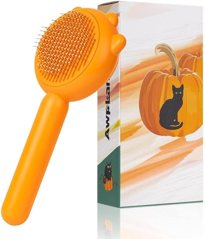 Cat Brush for Shedding, Pumpkin Cat Brushes with Gentle Bristles and Release Button, Gentle Self Cleaning Pet Brush for Indoor Cats and Dogs Daily Grooming Tool During Shedding Season