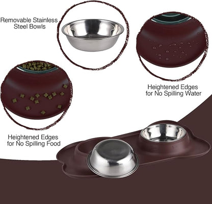 Dog Bowls 2 Stainless Steel Bowl for Pet Water and Food Feeder with Non Spill Skid Resistant Silicone Mat for Pets Puppy Small Medium Cats Dogs
