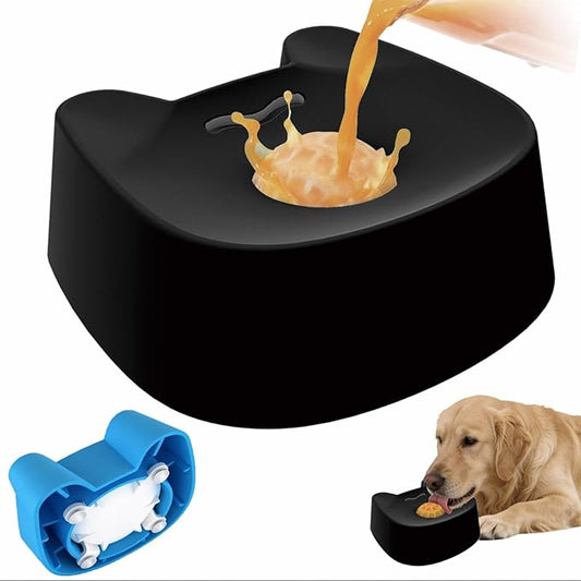 Slow Feeder Dog Bowls for Liquid Treat with 4 Powerful Suction Cups,Dog Licking Bowl with Rolling Balls for Bone Broth & Yogurt,Food‑Grade Rubber, for Large Medium Small Puppy Breeds (Black)