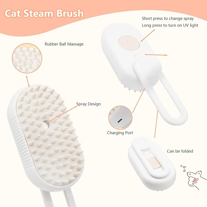 4 in 1 Cat Steam Brush for Shedding, 2026 Rechargeable Pet Steam Brush With 360 Rotating Arm, Massage, Cleaning, Shedding & Combing Multifunctional Hair Removal Comb for Cats Dogs (Orange)