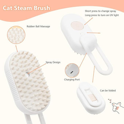 4 in 1 Cat Steam Brush for Shedding, 2026 Rechargeable Pet Steam Brush With 360 Rotating Arm, Massage, Cleaning, Shedding & Combing Multifunctional Hair Removal Comb for Cats Dogs (Orange)